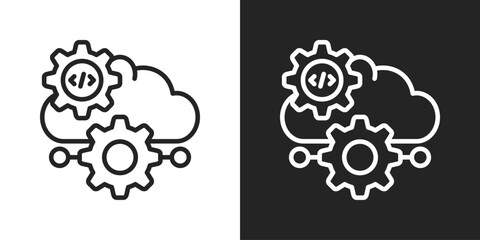 Cloud Programming Icon In Black And White Line Style
