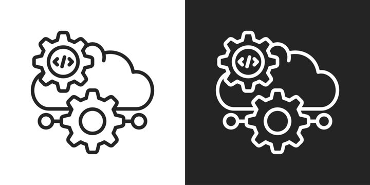 Cloud Programming Icon In Black And White Line Style
