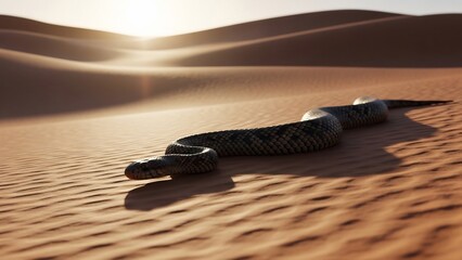 A large snake slithering across the hot desert sand dunes.