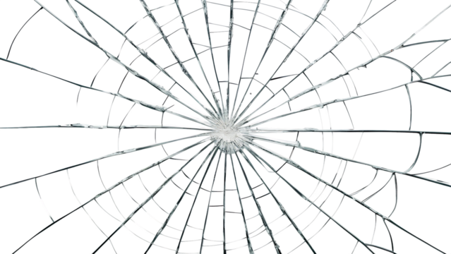 Close-up of shattered glass screen with spiderweb cracks isolated on transparent background - Powered by Adobe