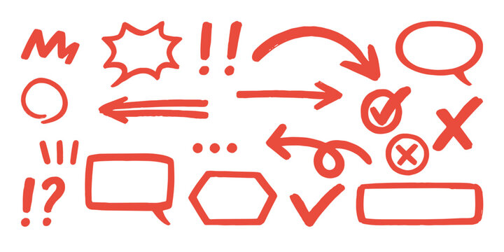 手描きマーカーの装飾記号パック（矢印・チェック・バツ）、Handdrawn Marker Decorative Symbols Pack
