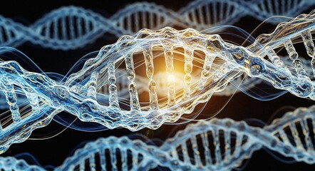 Abstract representation of DNA strands with glowing light effect  