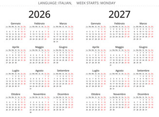 Sіmple 2026 and 2027 Italian calendar. Clear vector illustrations Italy isolated
