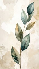 Watercolor branch with colored leaves