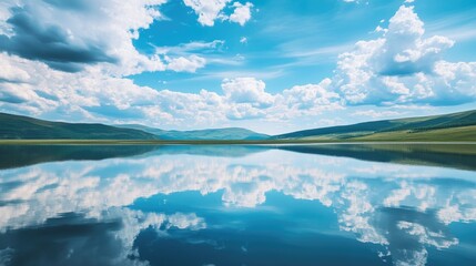 Scenic water reflections of clouds and mountains