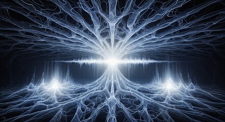 Abstract visualization of neural connections in blue glowing pattern  