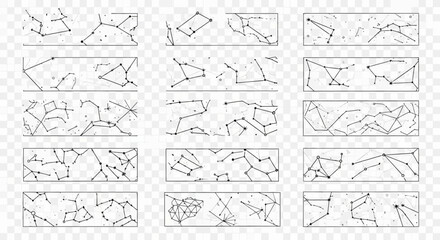Stunning collection of abstract constellation patterns and celestial star maps, perfect for modern science and astronomy themes