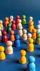 Wooden figures on a blue background