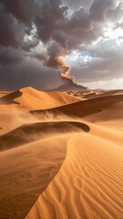 Storm brews over vast, sandy landscape
