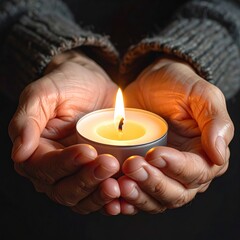 Hands holding a burning candle