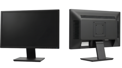 Computer monitor front and back views isolated on transparent background