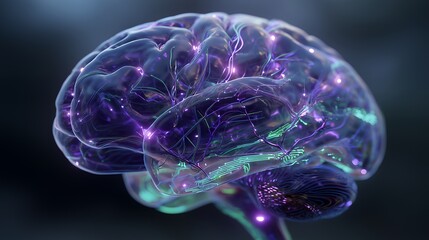 Glowing Human Brain Connect to Digital Network AI Technology Background. Bio-Digital Integration Complex Structure Neural Pathway Visualization 4K