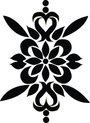 Intricate black floral motif with symmetrical design