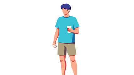 Illustration of a young man holding a beverage and a phone