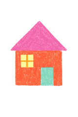 Cute Hand-Drawn Cartoon House | Child&rsquo;s Crayon Art Home Illustration | Playful Colorful Dwelling with Basic Geometric Shapes | Naive Art Kids Drawing for Nursery Decor | Cheerful Bright Residential 