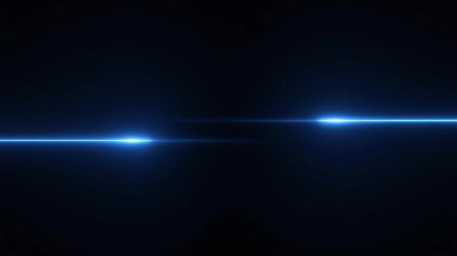 Two Parallel Blue Neon Light Streaks with Light Flares on Black Background image photo