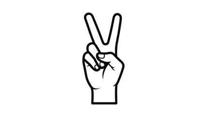 Peace or Victory Hand Sign Vector Illustration in Outline Style