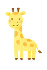 Cute Baby Cartoon Giraffe | Adorable Yellow Safari Animal with Long Neck & Spots | Friendly Childlike Jungle Character in Soft Colors | Hand-Drawn Flat Wildlife Illustration for Kids Art, Nursery 