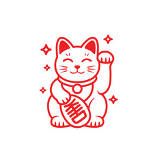 maneki neko japanese lucky cat line icon illustration for printing,web,app,design element,poster,advertising,presentation,card,etc

