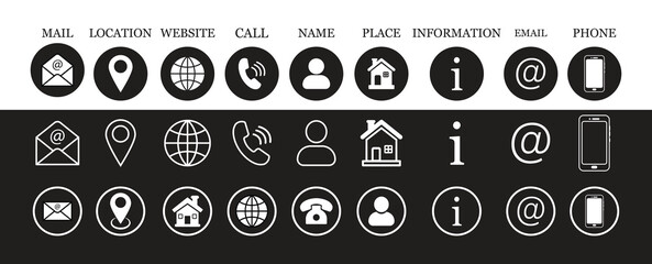 Contact Us Icon Set for Business Communication and Website Interface.