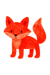 Cute Hand-Drawn Red Fox | Playful Cartoon Forest Animal in Crayon-Textured Childlike Style | Simple Artistic Doodle Mammal Illustration for Kids Art, Children&rsquo;s Book Characters & Nature Elements Colle