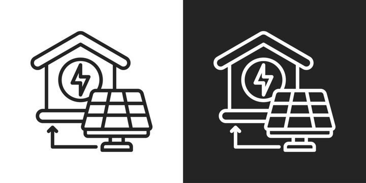 Solar Power Hub Icon In Black And White Outline Style