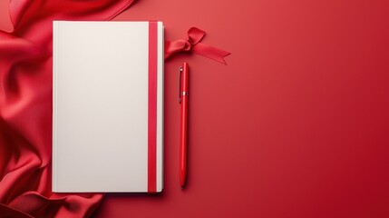 mockup layout Blank notebook and pen on a desk, minimalist setup, ideal for showcasing stationery or branding designs