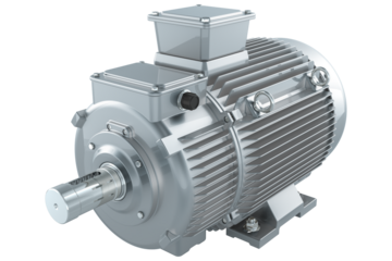 Silver industrial electric motor, transparent background