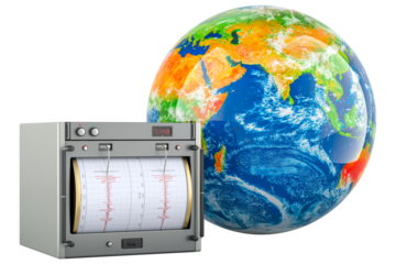 Seismometer with Earth Globe, transparent background