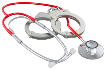 Handcuffs and stethoscope, transparent background