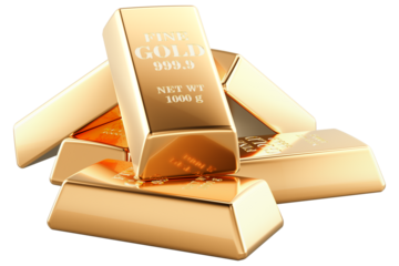 Stack of Gold Ingots, transparent background