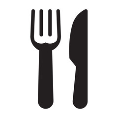 Glyph icon of fork and knife, bold outline, eating utensils for Pancake Day breakfast