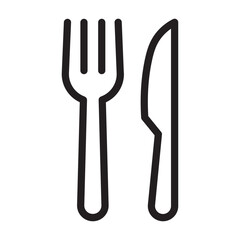 Line icon of fork and knife, bold outline, eating utensils for Pancake Day breakfast