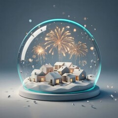 A modern festive snow globe capturing unforgettable New Year magic and peaceful celebration.