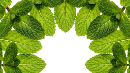 Fresh mint leaves frame isolated on white isolated on transparent background