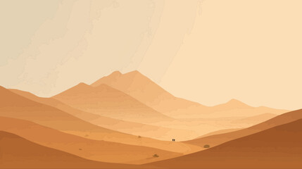 Stunning minimalist desert landscape with layered mountains and two tiny travelers on a winding path