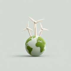 Fototapeta premium Innovative globe design featuring wind turbines and solar panels symbolizing clean energy progress. International Reducing CO2 Emissions Day