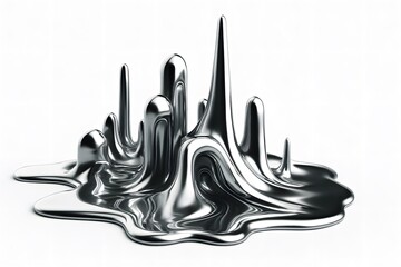 Abstract metallic liquid sculpture with spikes and flowing shapes