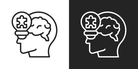 Innovative Thinking Icon In Black And White Line Style
