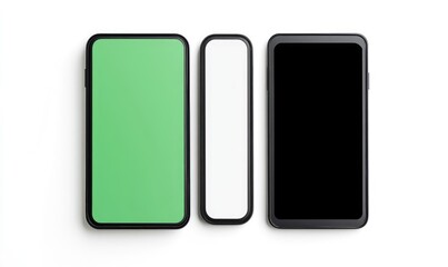 Three sleek smartphone mockups arranged on a white surface