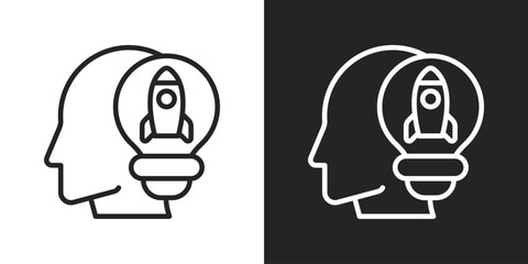 Creative Thinking Icon In Black And White Line Style