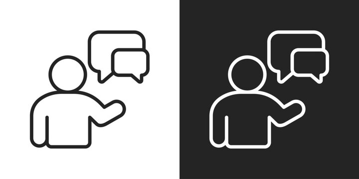 Communication Skills Icon In Black And White Line Style
