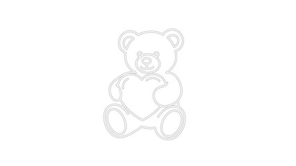A simple outline drawing of a teddy bear holding a heart, symbolizing love and affection.