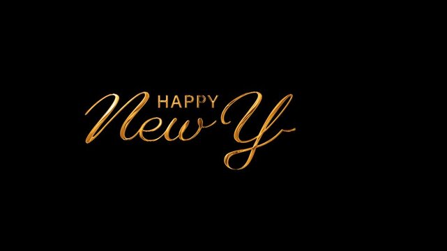 "Happy New Year 2026" Golden Script Typography Animation on Transparent Background and Green Screen. Alpha Channel Included.	
