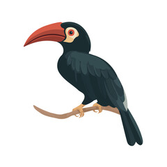 Hornbill in a clean 2D flat vector icon style, minimal and simple, set on a plain white background.