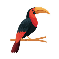 Hornbill, modern 2D flat vector illustration in icon style, isolated on pure white background.