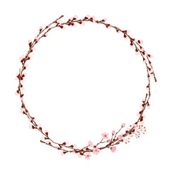 Fototapeta premium Delicate Cherry Blossom Branch Wreath Frame