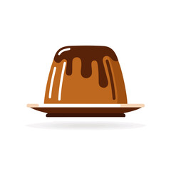 Modern flat 2D vector illustration of Sticky Toffee Pudding, clean and minimal design, isolated on white background.