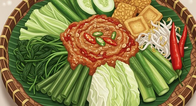 Gado-Gado - Indonesian Salad with Peanut Sauce and Vegetables.