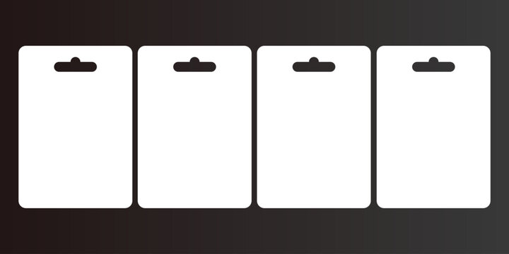 Set of Four Blank White Retail Blister Card Packaging Templates Design Vector Illustration for Product Display, Hang Tags, or Gift Card Mockups with Die-Cut Hanging Hole